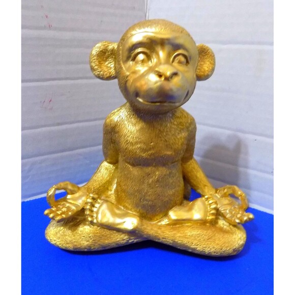 NEW Gold Yoga Zen Monkey Chimp Ape Statue Figurine Home Decor Gorilla - Picture 3 of 5